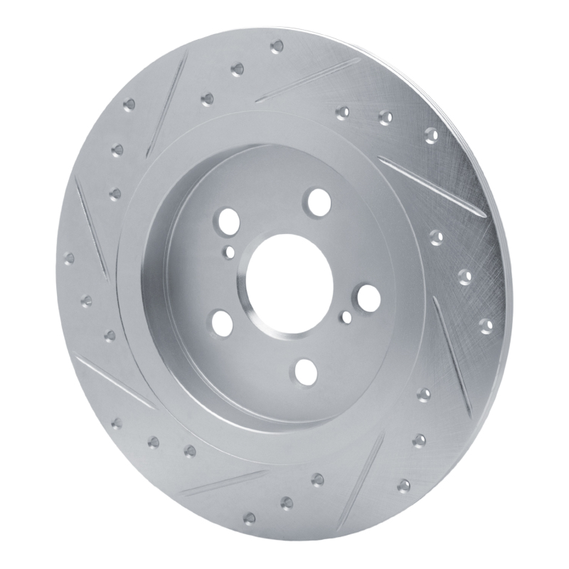 Lexus CT200H Brake Rotor (1) - Rear Right - R1 Concepts - Drilled & Slotted - Silver - `11-`17
